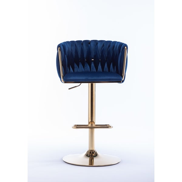 Modern Bar Stools Set of 2 Adjustable Mechanical Lifting Velvet and Golden Leg Simple Bar Stool