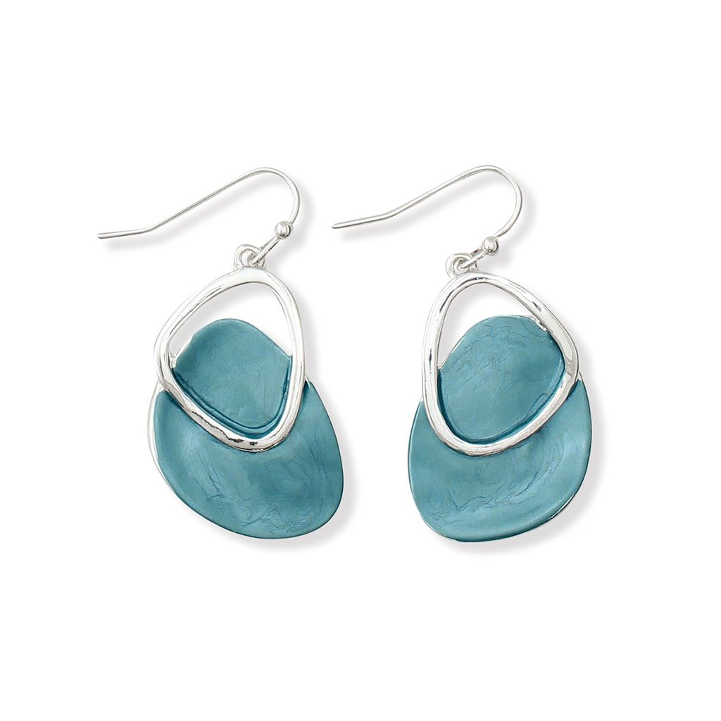 Periwinkle by Barlow  Silver Drops With Aqua Enamel Earrings