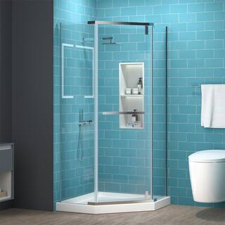 ES-DIY 36 in. W x 72 in. H Neo Angle Pivot Semi Frameless Corner Shower Enclosure in Chrome Without Shower Base KJJSSD3672RE01CH1