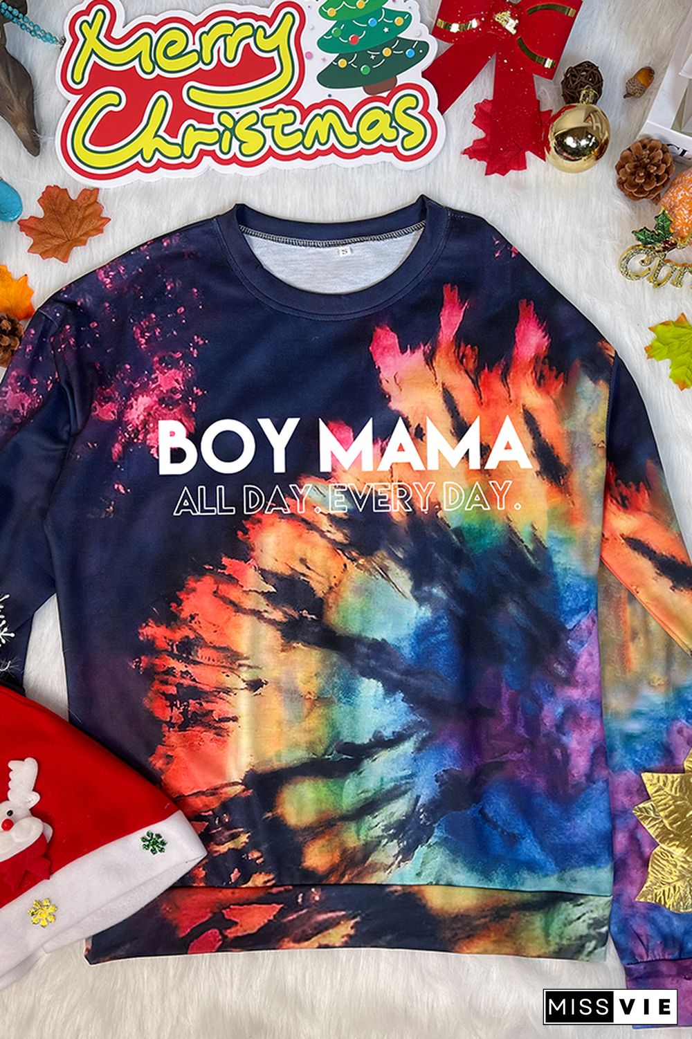 Bleached Tie Dye O-neck Sweatshirt Women Wholesale