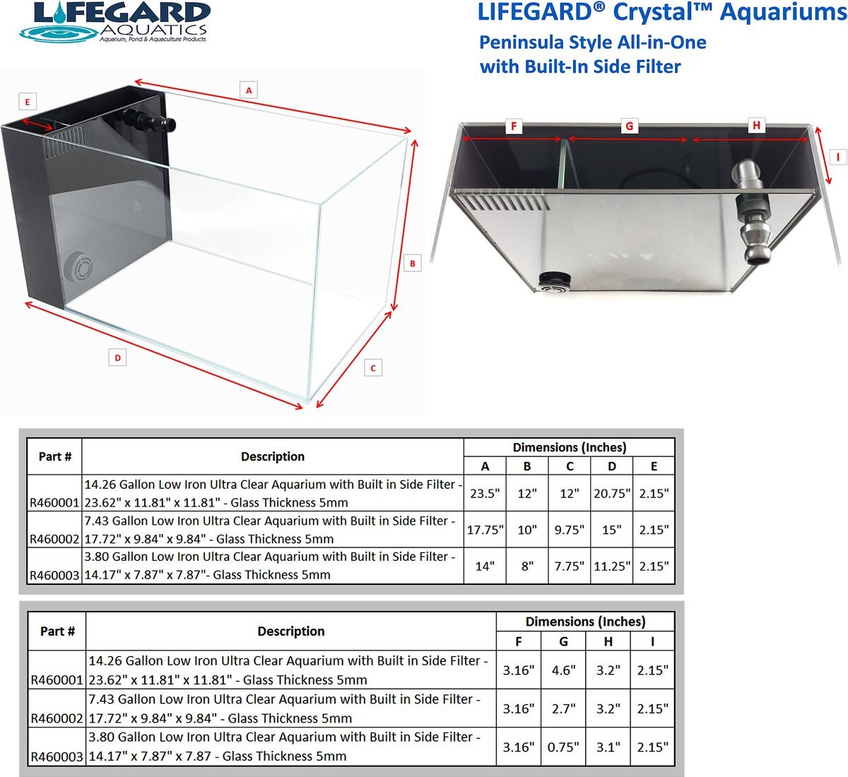 Lifegard Aquatics Crystal Aquarium w/ Side Filter