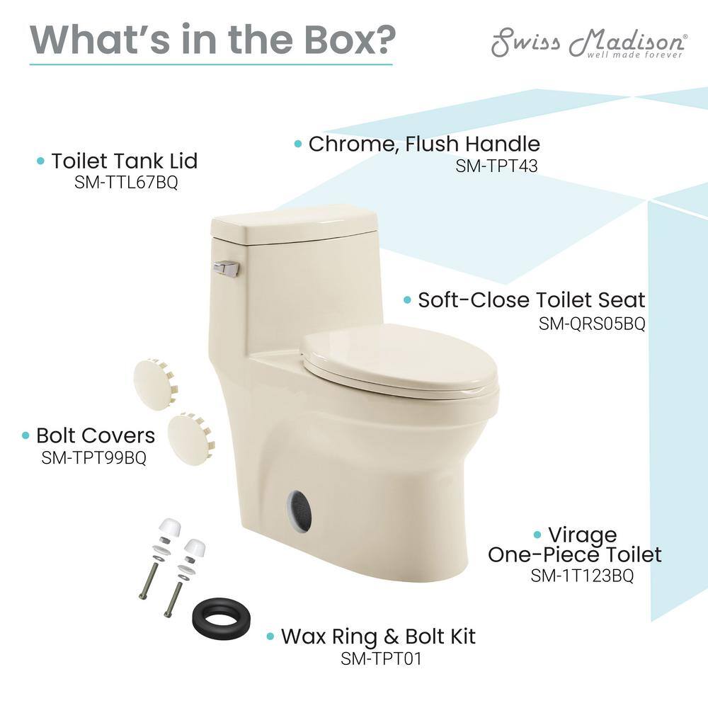 Swiss Madison Virage 1-piece 1.28 GPF Single Flush Elongated Left Side Handle Toilet in Bisque Seat Included SM-1T123BQ