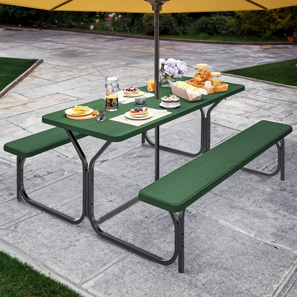 Moasis 6FT HDPE Outdoor Picnic Table Set Bench Set with Metal Base