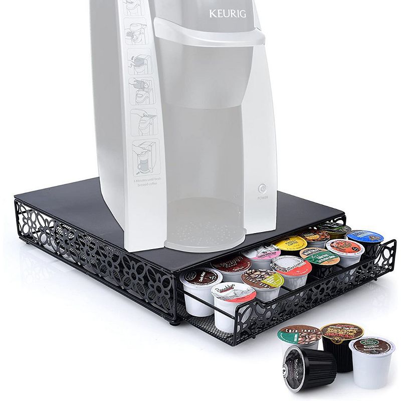 K Cup Holder for Counter - Storage Drawer for Keurig K-Cup Coffee Pod Organizer - Metal Designed K-Cup Storage， 42 Pod Capacity Compact Under Coffee Pot