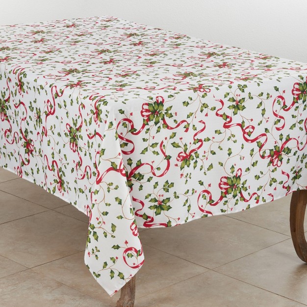 Holly And Ribbon Tablecloth Saro Lifestyle