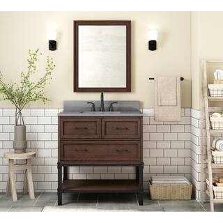 Home Decorators Collection Alster 36 in. W x 22 in. D x 34.5 in. H Vanity in Brown Oak with Engineered Calacatta Grey Marble Top and White Sink TJ-0401V3622BR