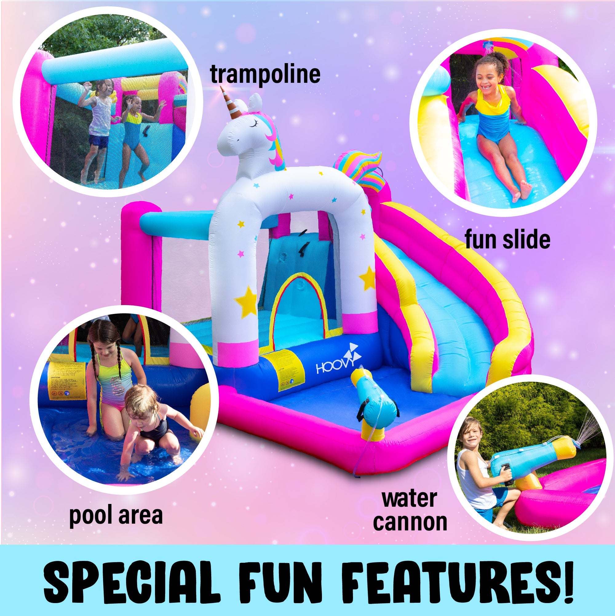 Bounce House Waterslide | Giant Inflatable Water Bounce House with Trampoline and Pool | Unicorn Bounce House Water Slide | Heavy Duty High Quality | Easy to Set Up | Included Air Pump and Carry Bag