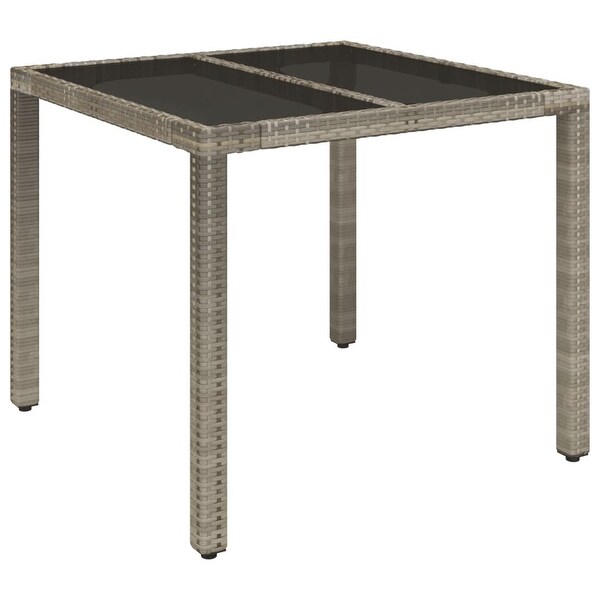 vidaXL Patio Table with Glass Top Black/Gray multisize Poly Rattan