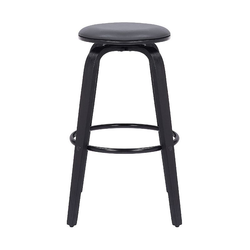 30 Inch Swivel Bar Stool， Wood and Vegan Faux Leather， Gray