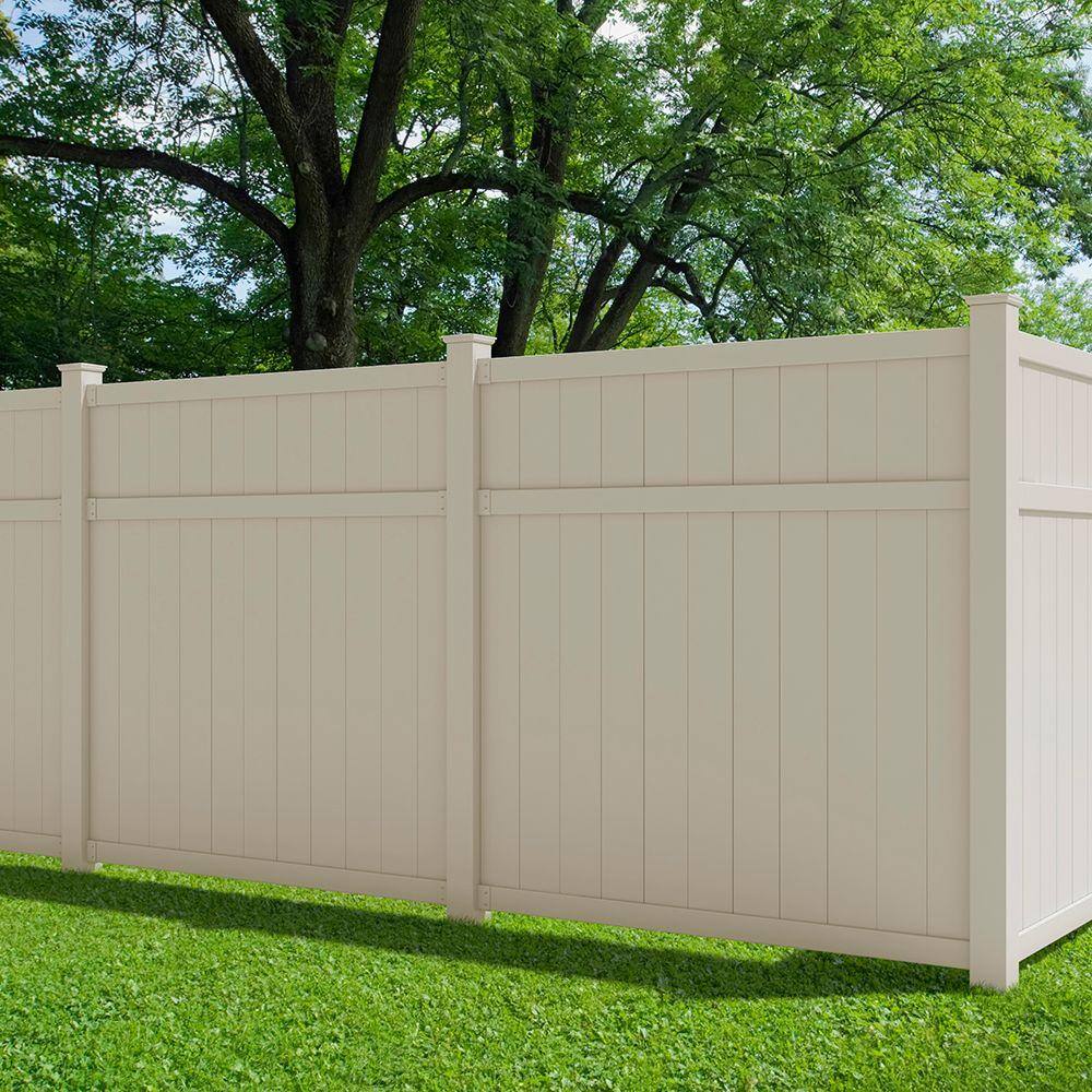 Veranda Pro Series 5 in. x 5 in. x 8 ft. Tan Vinyl Woodbridge Tan Routed Corner Fence Post 118670