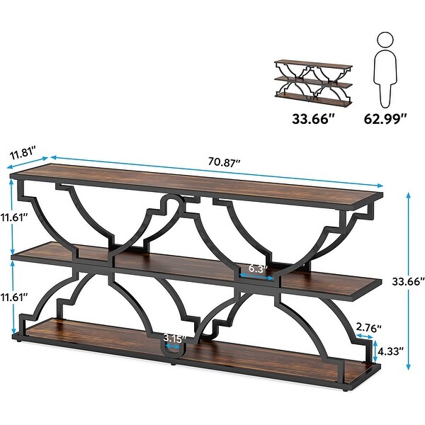 Industrial 70.9 Inch Long Console Sofa Table with 3 Tire Storage Shelf， TV Stand