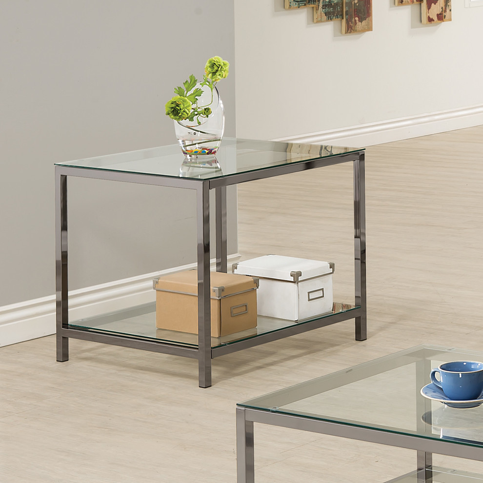 Coaster Ontario Contemporary Glass Top 1 Shelf End Table in Black   Contemporary   Side Tables And End Tables   by ZFurniture  Houzz