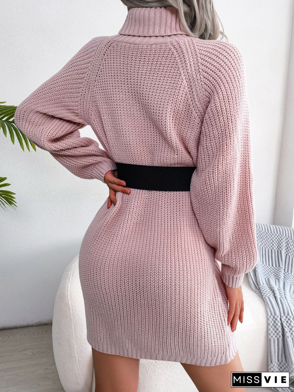 Casual Button Turtleneck Long Sleeve Bottom Sweater Dress