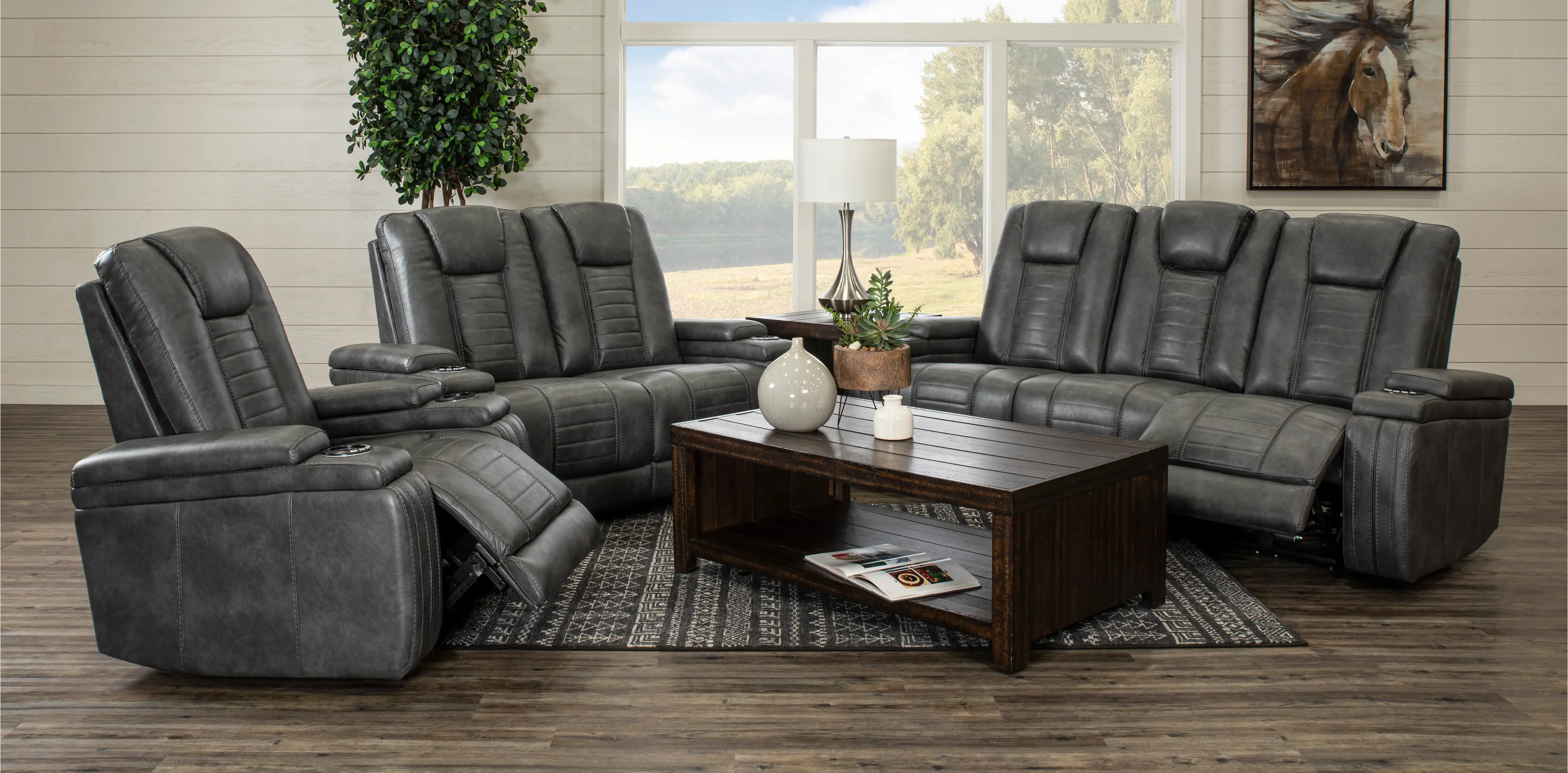 Megan Tinsmith Gray Power Reclining Sofa with Drop Down Console