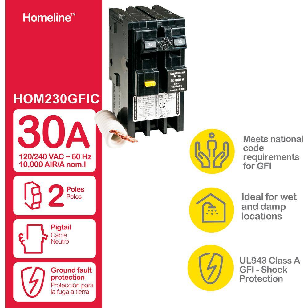 Square D Homeline 30 Amp 2-Pole GFCI Circuit Breaker HOM230GFIC