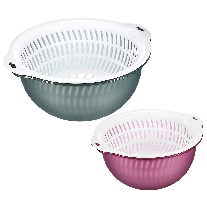 Rice Bowl Drain Basket Mesh Strainer Colander Food Filter Basket 2Pcs， Large and Small