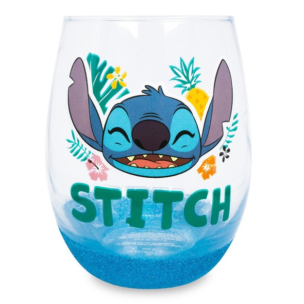 Silver Buffalo Disney Lilo amp Stitch Hawaiian Flowers Teardrop Stemless Wine Glass 20 Ounces