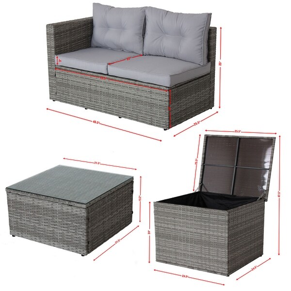 4 Piece Patio Sectional Wicker Rattan Outdoor Furniture Sofa Set with Storage Box - Overstock - 36064276