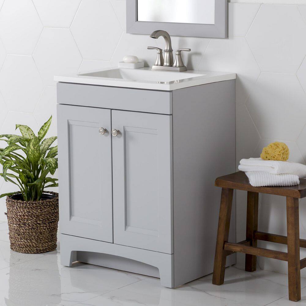 Glacier Bay Delridge 24.2 in. W x 18.8 in. D x 32.8 in. H Freestanding Bath Vanity in Pearl Gray with White Cultured Marble Top DR24P2-PG