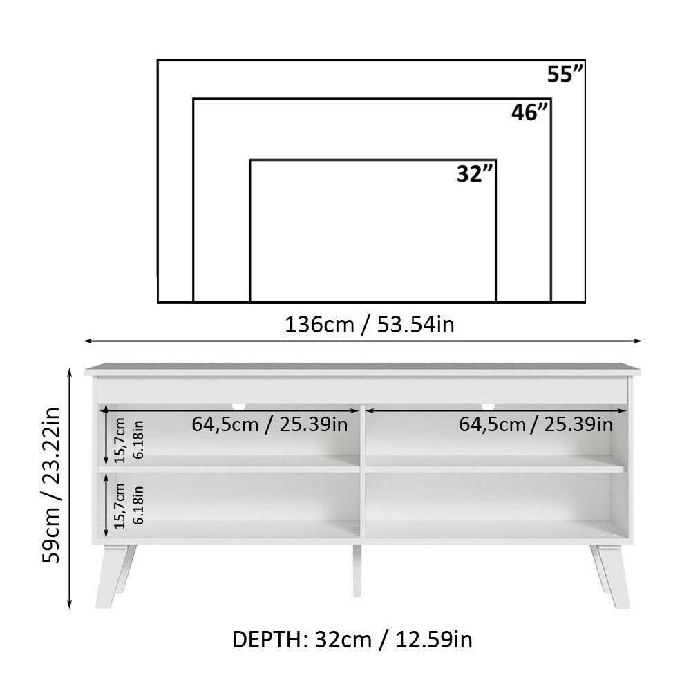 Madesa TV Stand Cabinet with 4 Shelves and Cable Management  TV Table Unit for TVs up to 55 Inches  23'' H x 12'' D x 53'' L