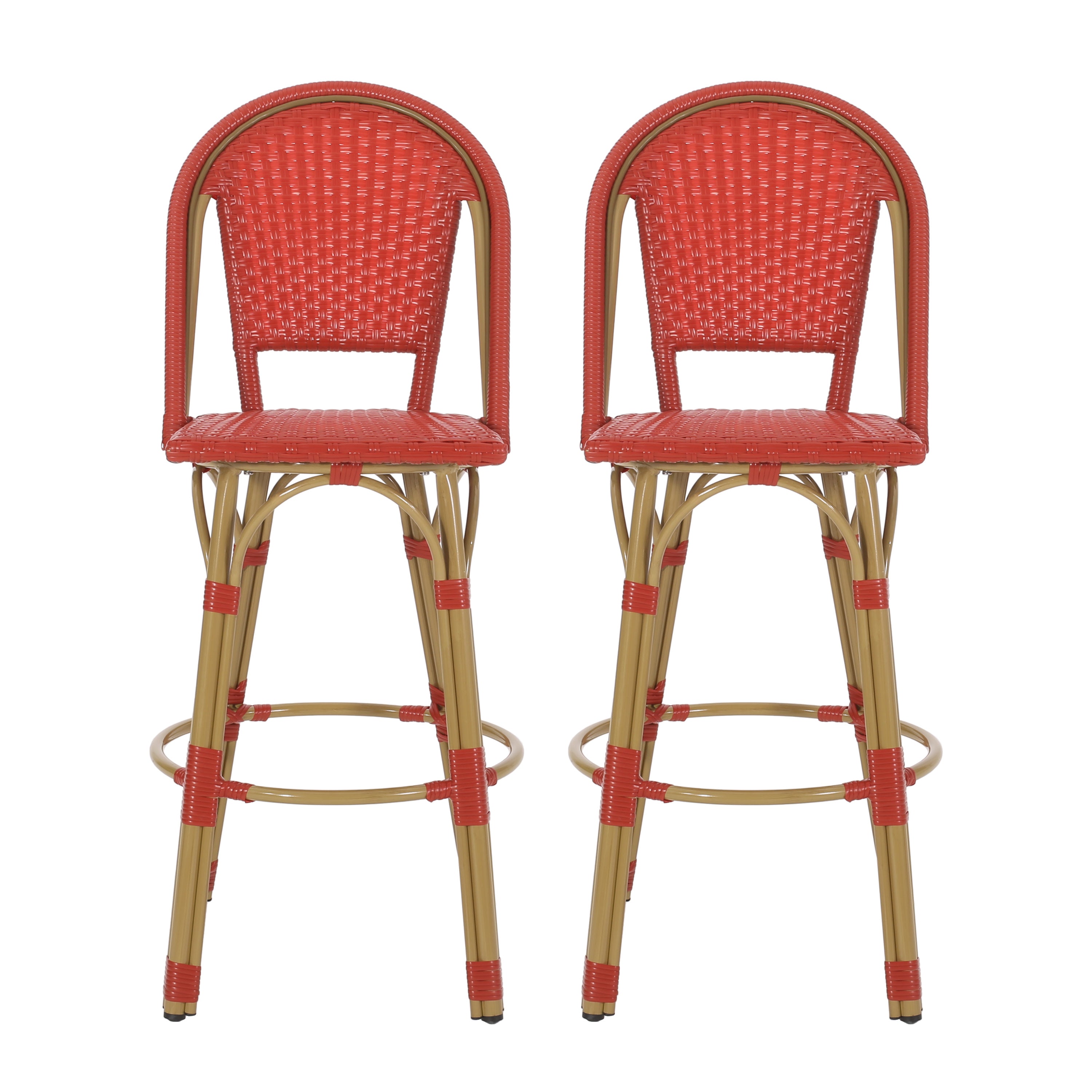 Cotterell Outdoor French Wicker and Aluminum 29.5 Inch Barstools, Set of 2