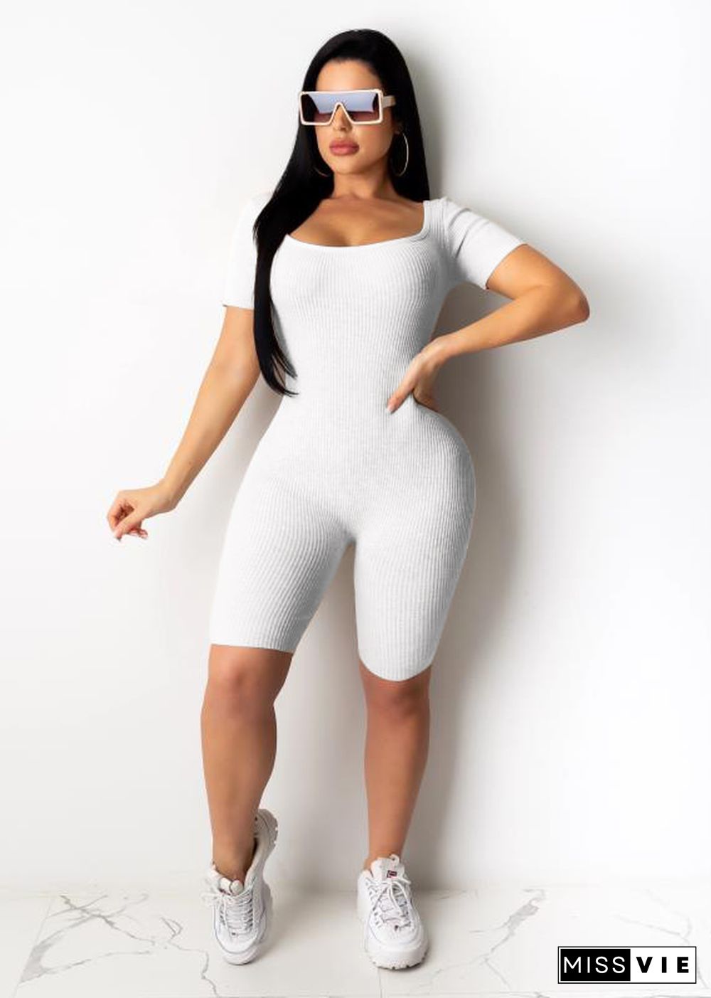 Sexy Backless Solid Color Short Sleeves Onesies Romper