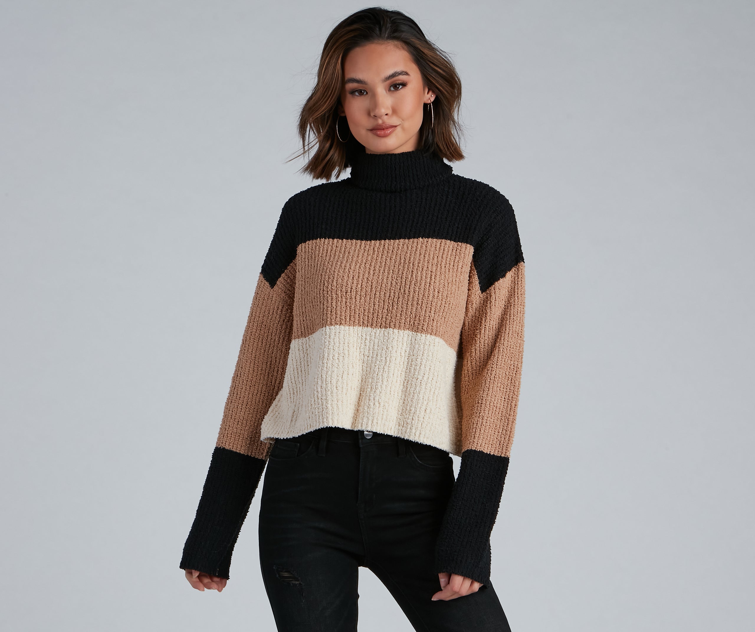 Cozy Color Block Waffle Knit Sweater