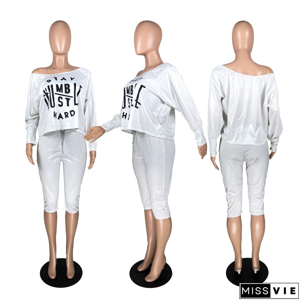 Fashion Letter Print T-shirt 7 Minutes of Pants Two Piece Set