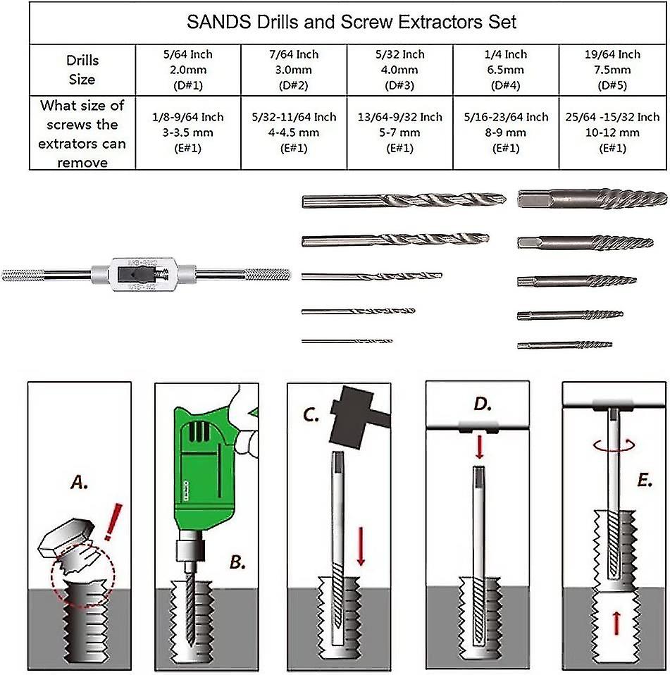 Damaged Screw Extractor Stripped Broken Screws Bolt Remover Drill Tool With Holding Wrench 11 Pcs