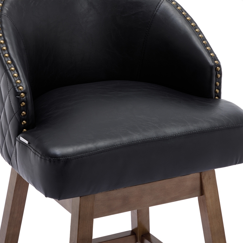 Upholstered PU Leather Swivel Barstool with Footrest  Set of 2