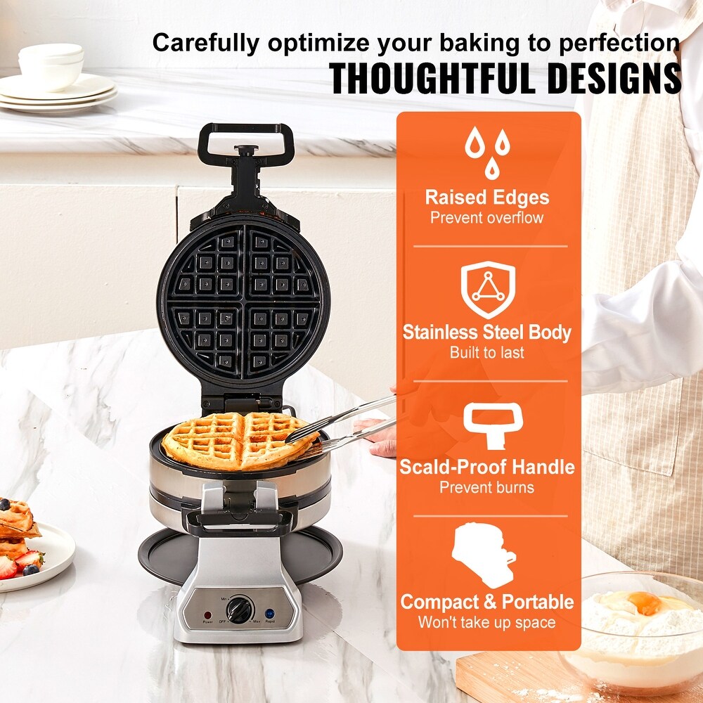 VEVOR 2 Layer Waffle Maker 2 Pieces 1400W Round Waffle Iron Non Stick with 122 572�H Temp Stainless Steel Body 120V