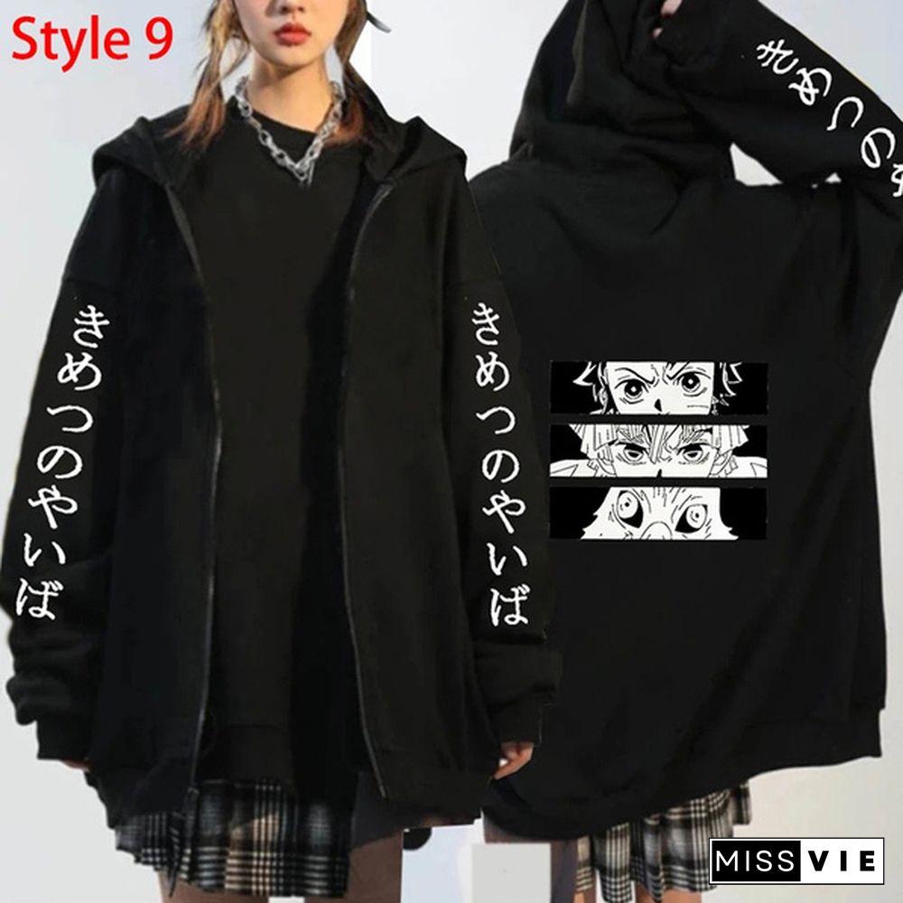 New Demon Slayer Hoodie Anime Kimetsu No Yaiba Zipper Hoodies Fashion Women Men Autumn And Winter Long Sleeve Loose Coat Tops