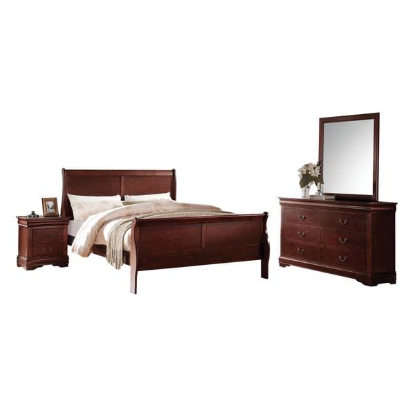 Acme Furniture Louis Philippe Cherry 4-Piece Sleigh Bedroom Set - - 14230119