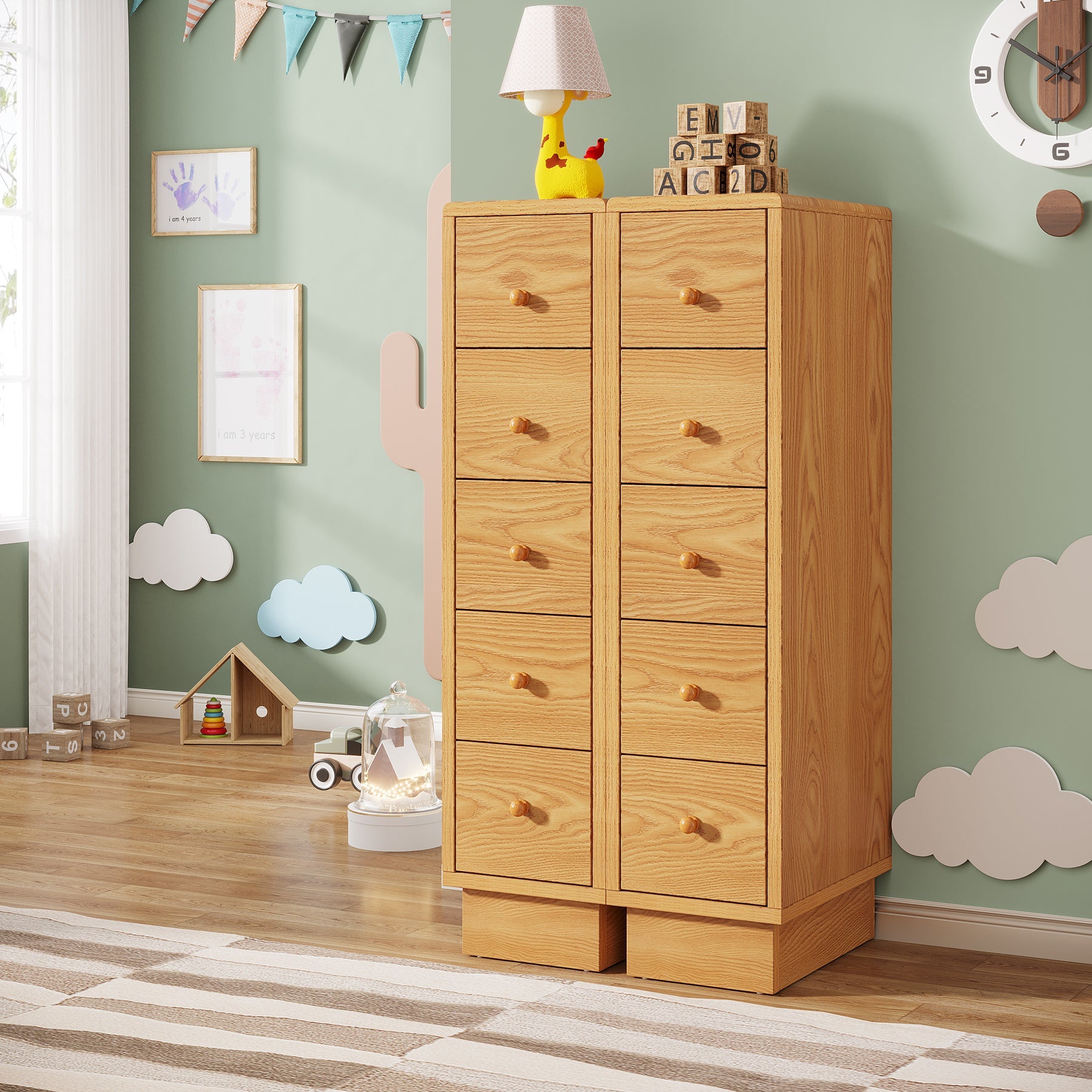 5-Drawer Chest, Wood Narrow Dresser Storage Chest of Drawers