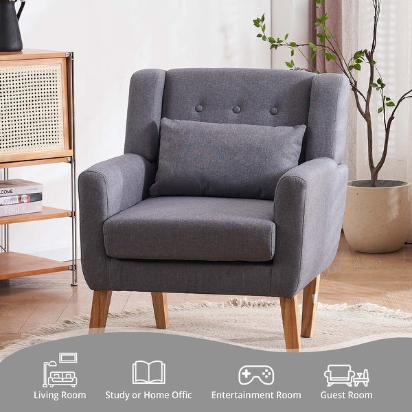 Wooden Upholstered Accent Chair Solid Armchair