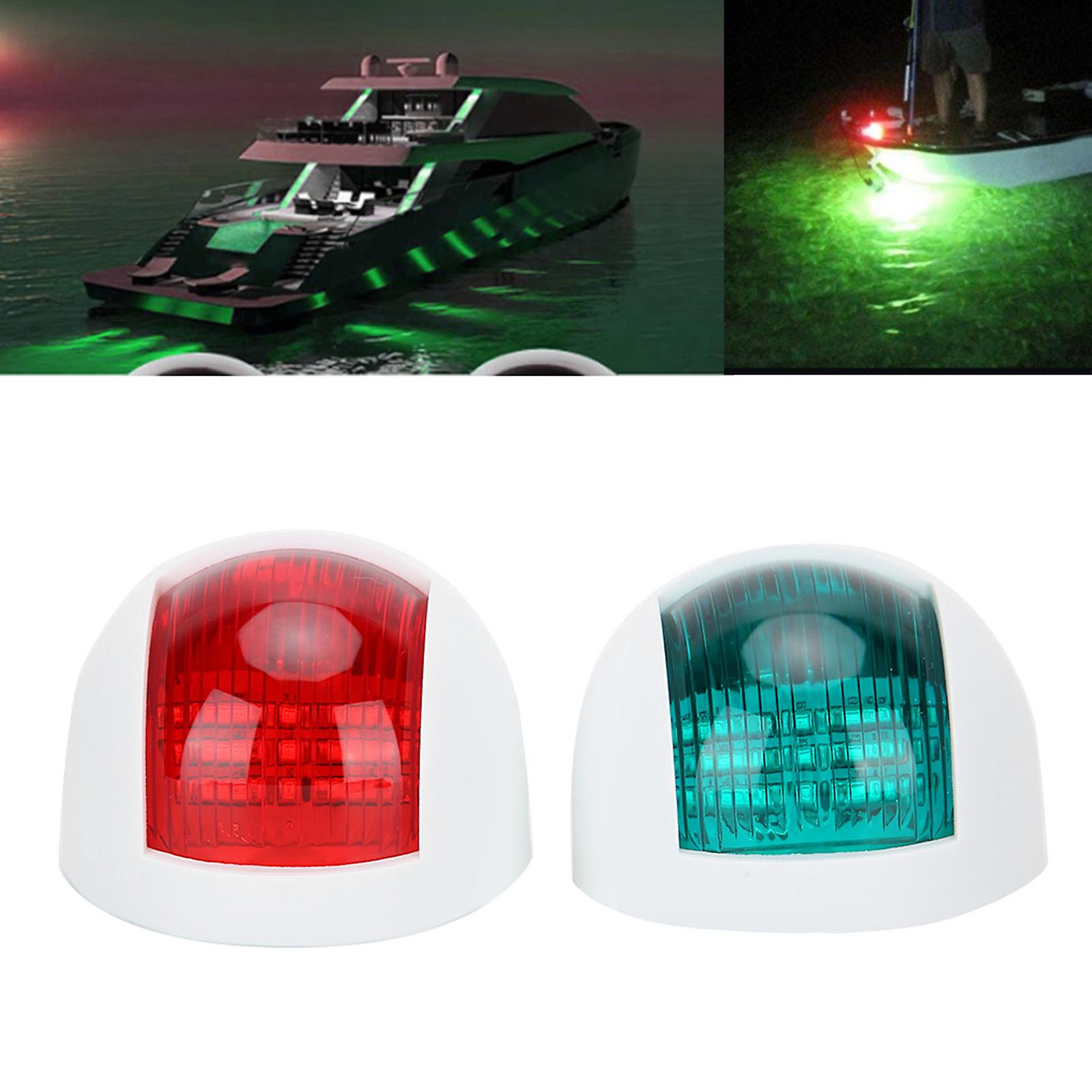 Pair Of Rounded Waterproof Sidelight Signal Lamp Red + Green Led Navigation Warning Light 12v