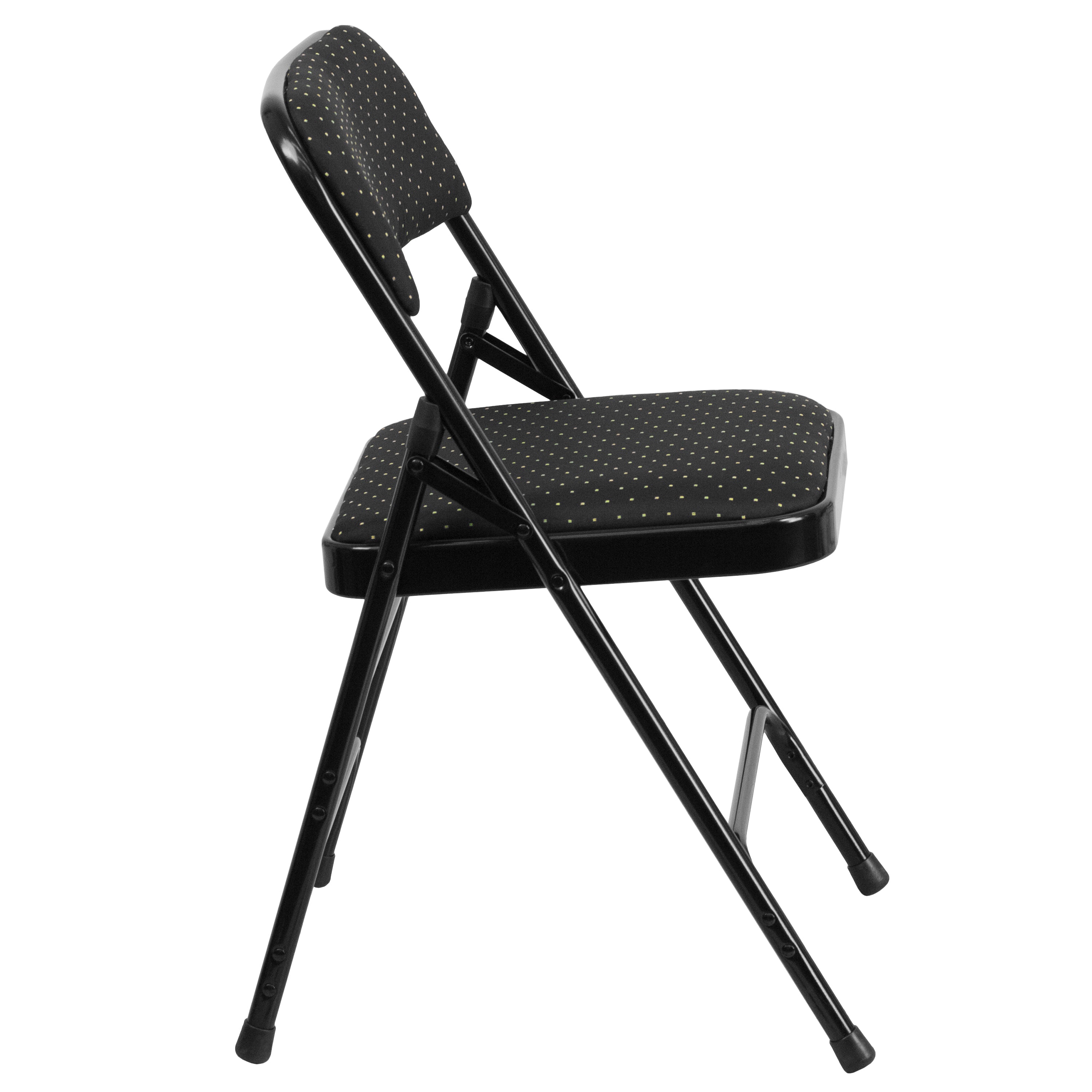 BizChair 4 Pack Curved Triple Braced & Double Hinged Black Patterned Fabric Metal Folding Chair