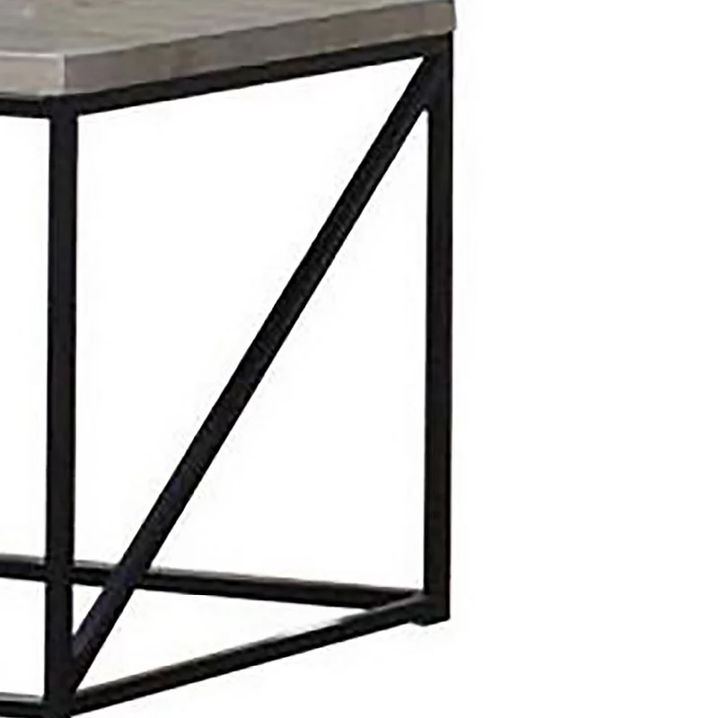 Industrial Style Minimal End Table With Wooden Top And Metallic Base， Gray