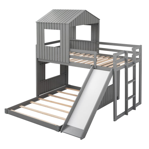 Churanty Pine Wood Bunk Bed Security, Twin-over-full, Gray