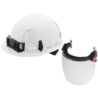 MW BOLT White Type 1 Class C Front Brim Vented Hard Hat with 4 Point Ratcheting Suspension Dual Coat Lens Full Face Shield 48-73-1200-48-73-1420