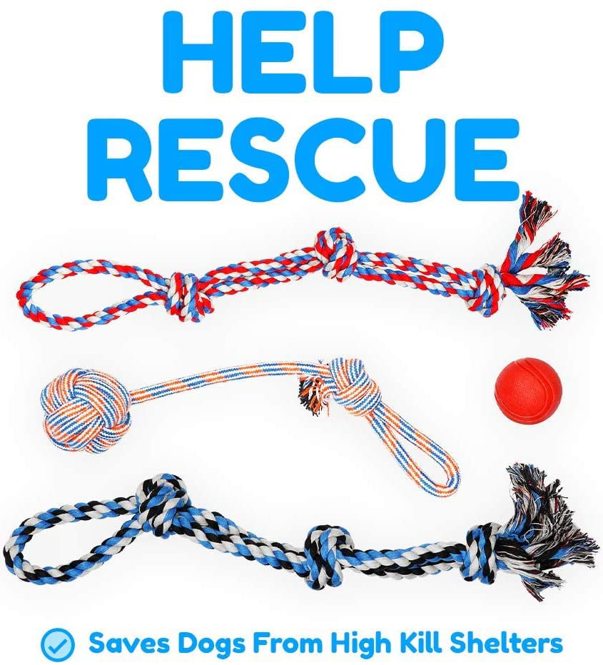 Pacific Pups Products 4 Pack XL Stress Relieving Rope Dog Toys and Dog Ball， Perfect for Large Breed Dogs