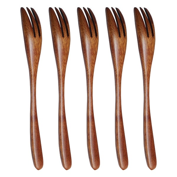 Wooden Forks 5 Pcs Wood Long Handle Fork Tableware Dinnerware - Wood Color - 7.5