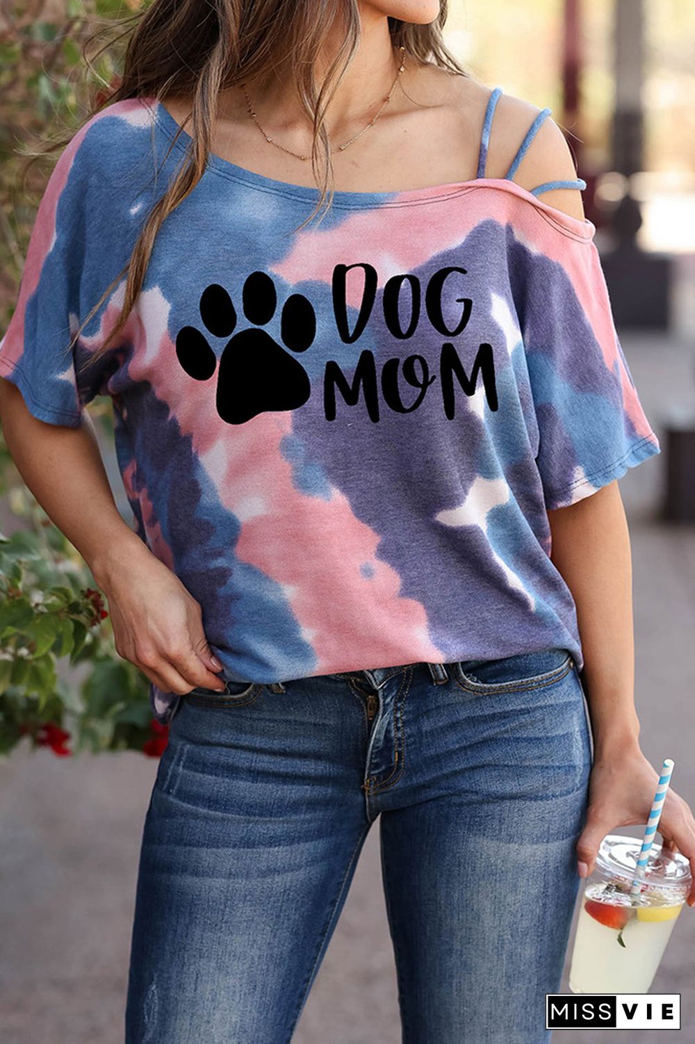 Dog Paw and MOM Print Graphic Tees for Women Wholesale Short Sleeve T shirts Top