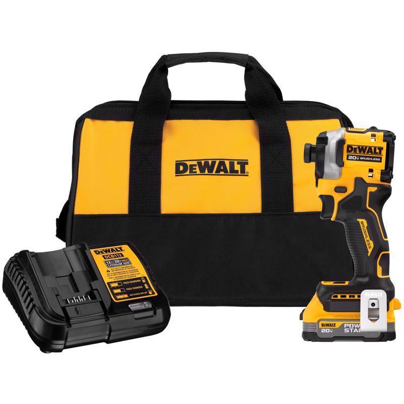 DEWALT 20V MAX ATOMIC with POWERSTACK 1/4 in. Cordless Brushless 3-Speed Impact Driver Kit (Battery