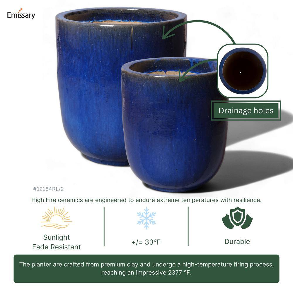 Emissary 24 in. D x 27 in. H Blue Ceramic Round Planter with Drainage Hole 12474BL-2