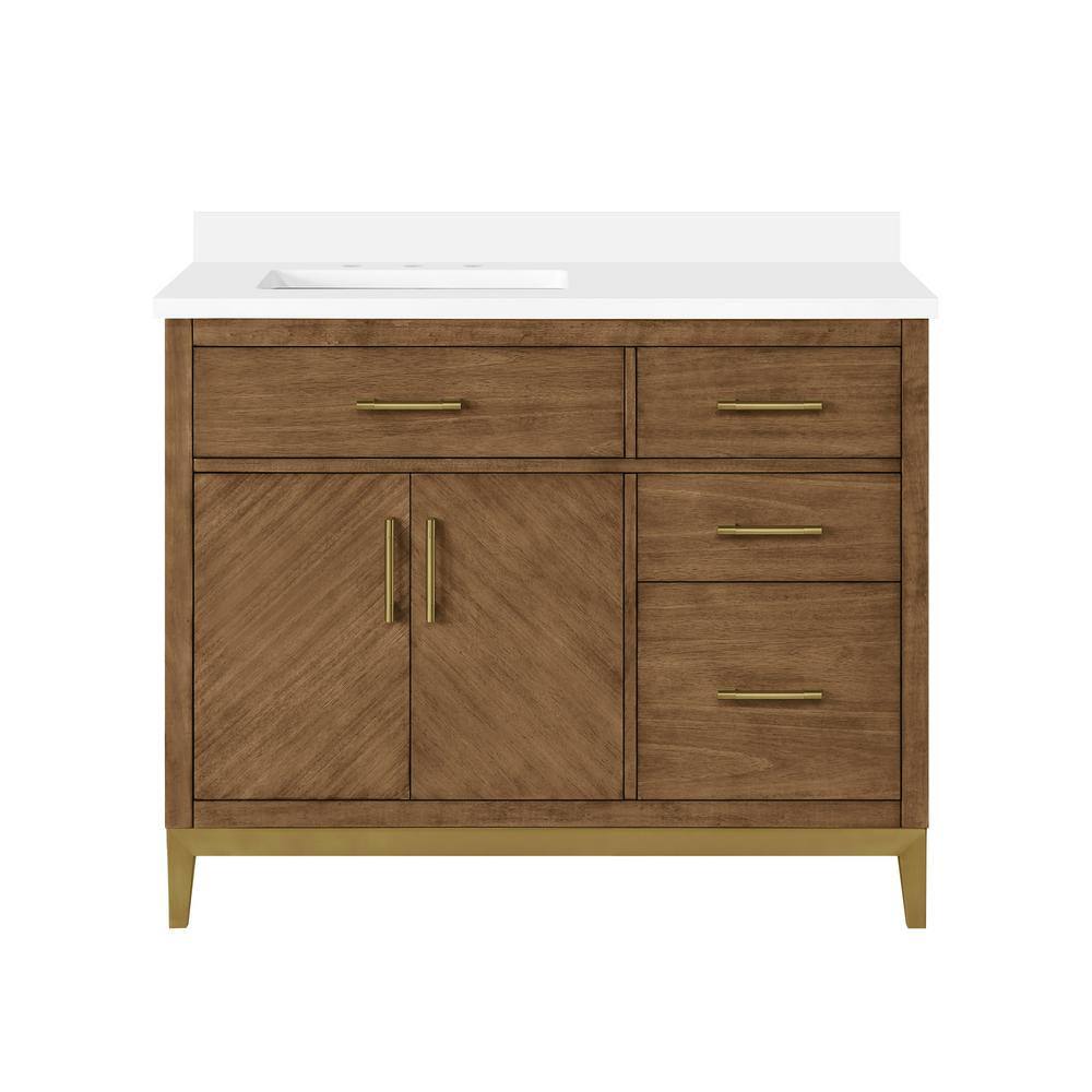 OVE Decors Diya 42 in. W x 22 in. D x 34.5 in. H Bath Vanity in Macchiato with White Engineered Marble Top 15VVA-LUDO42-16