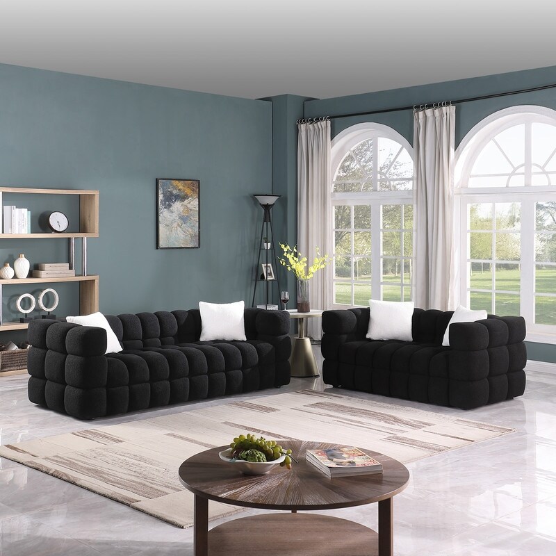 3 Seater Sofa and Loveseats Sets  Luxurious Boucle Marshmallow Styling Couch