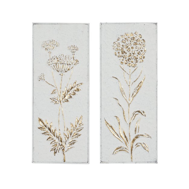 Metal Floral Relief Wall Decor With Gold Detailing Set Of 2 White Olivia amp May