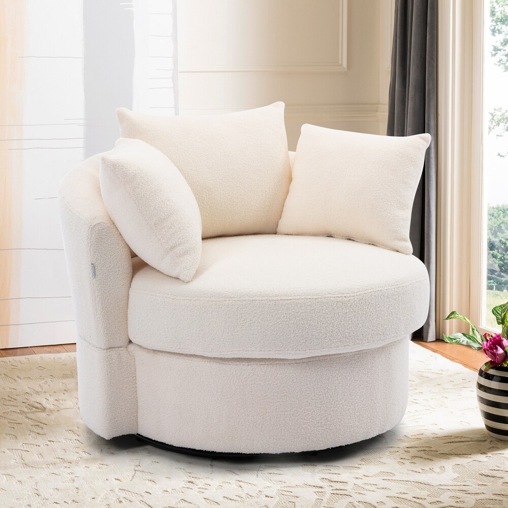 Polyester Upholstered Swivel Accent Chair Single Sofa with Pillow