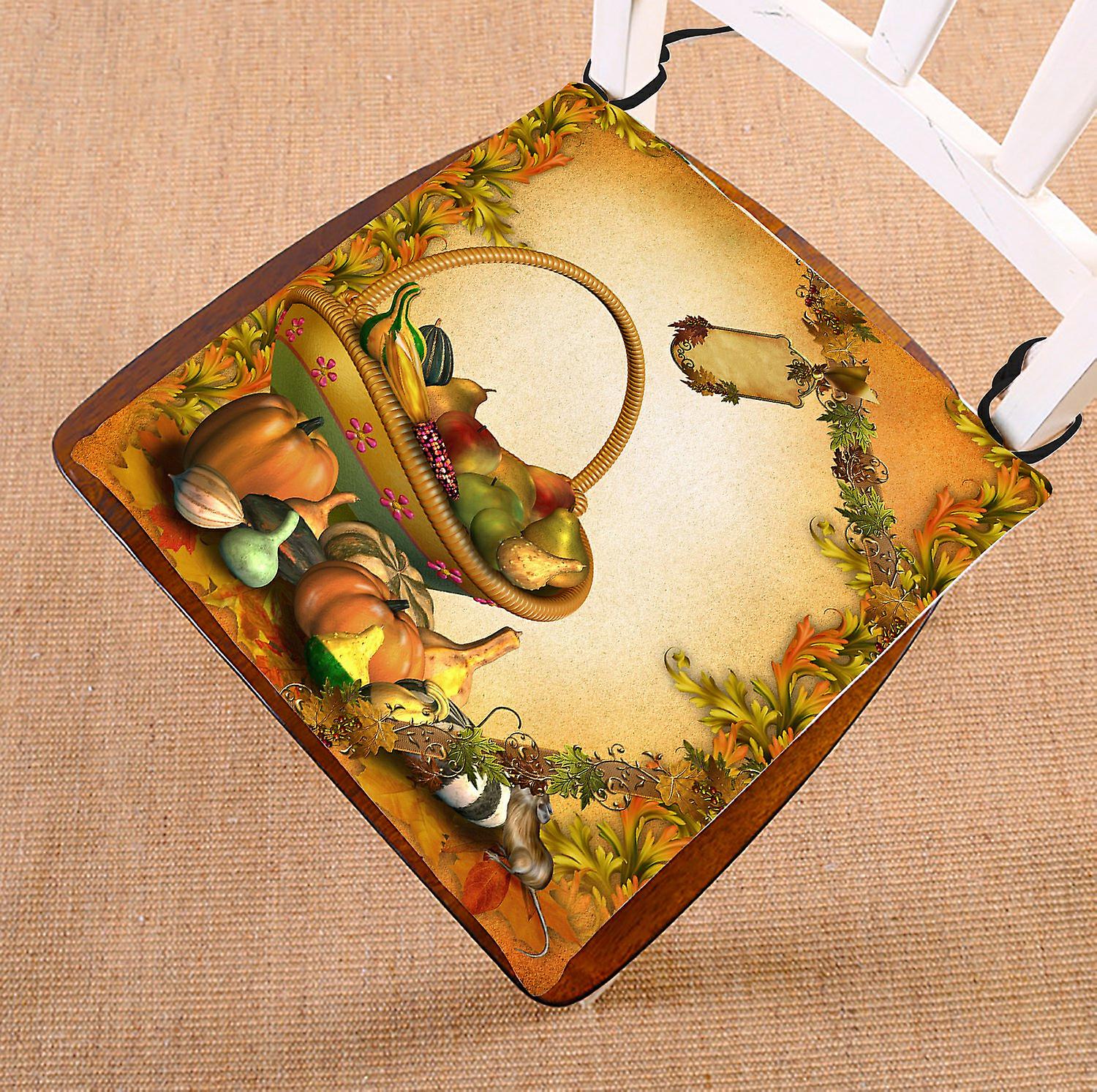 Harvest Festival Chair Pad， Autumn Leaves Happy Thanksgiving Day Pumpkin Seat Cushion Chair Cushion Floor Cushion 45x45 Cm B--19485